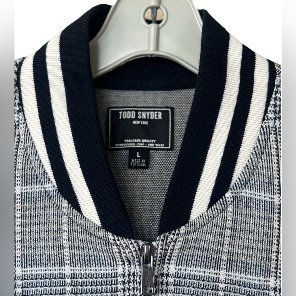 Todd Snyder Knit Bomber Jacket Gray Plaid Zip Cardigan Men’s L Made in Portugal